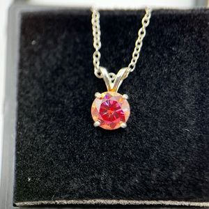 1ct Certified VVS Orange Red Moissanite Diamond Solitare Pendant